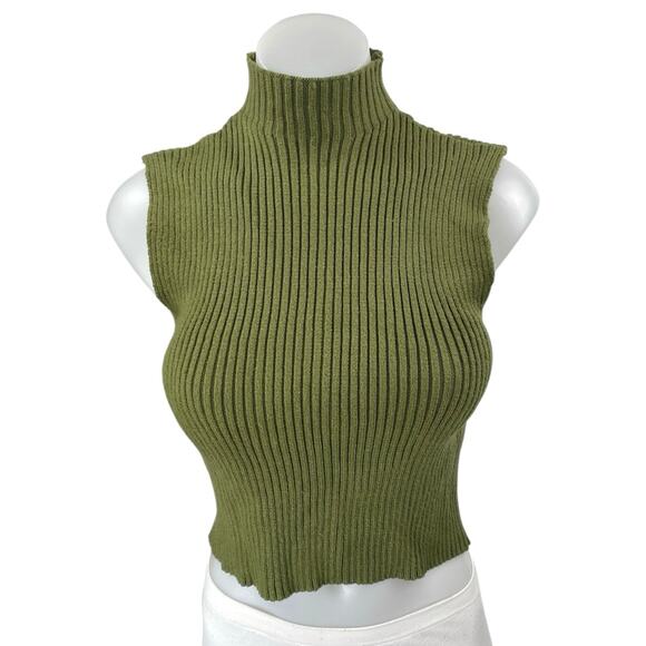 Zara Tops - Zara Green Rib Knit Sleeveless Turtleneck Slim Cami Crop Sweater Tank Top Size M